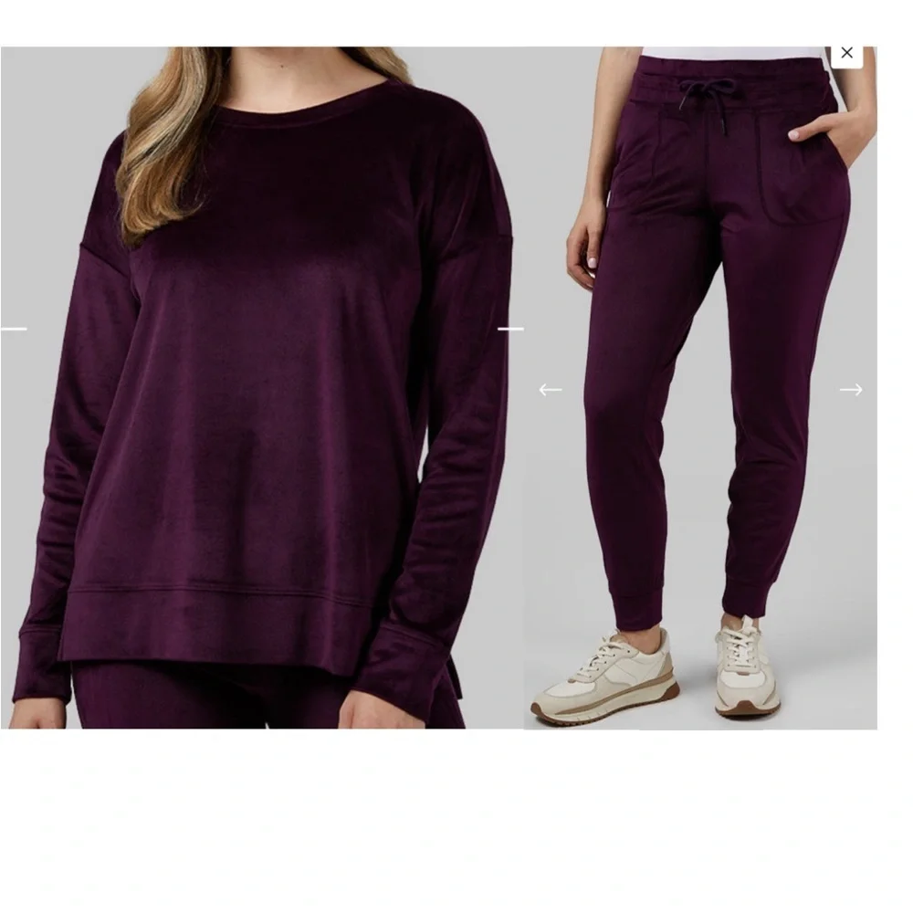 32 DEGREE Rich Purple Velvet Top and Bottom Pajama Set / Loungewear - Picture 1 of 9